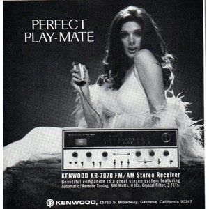 1970 Kenwood Stereo Receiver KR-7070 Vintage Print Ad Sexy Playmate Wall Art